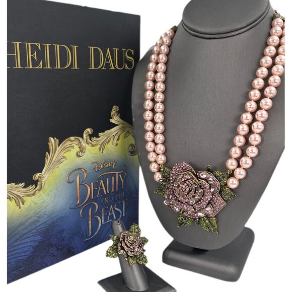 Heidi Daus "Enchanted Beauty" Disney-Commissioned Rose Necklace & Ring Set-NIB - Picture 1 of 16